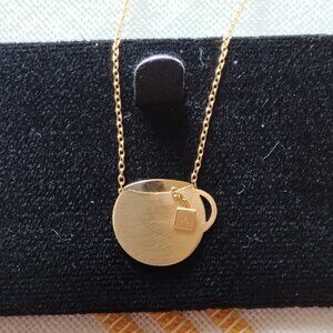 18k yellow gold Teacup w/ Teabag Necklace Himie Japan Catbird